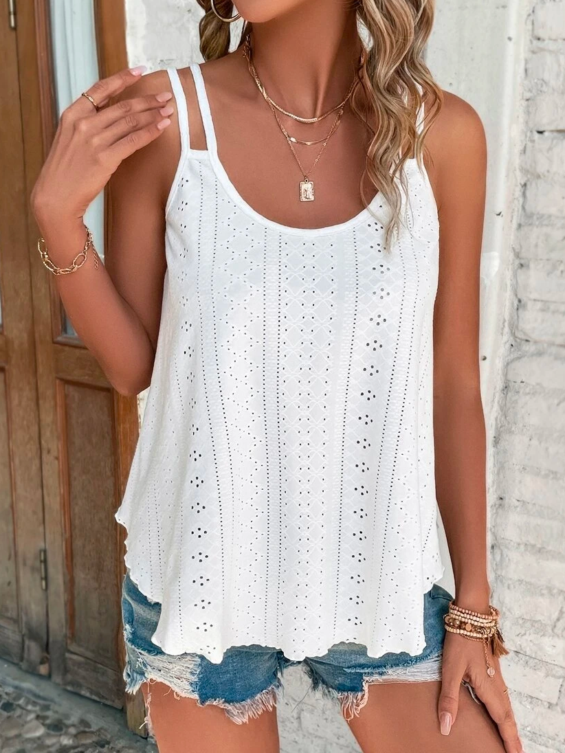 Plain Solid Eyelet Embroidery Cami  Casual Cami