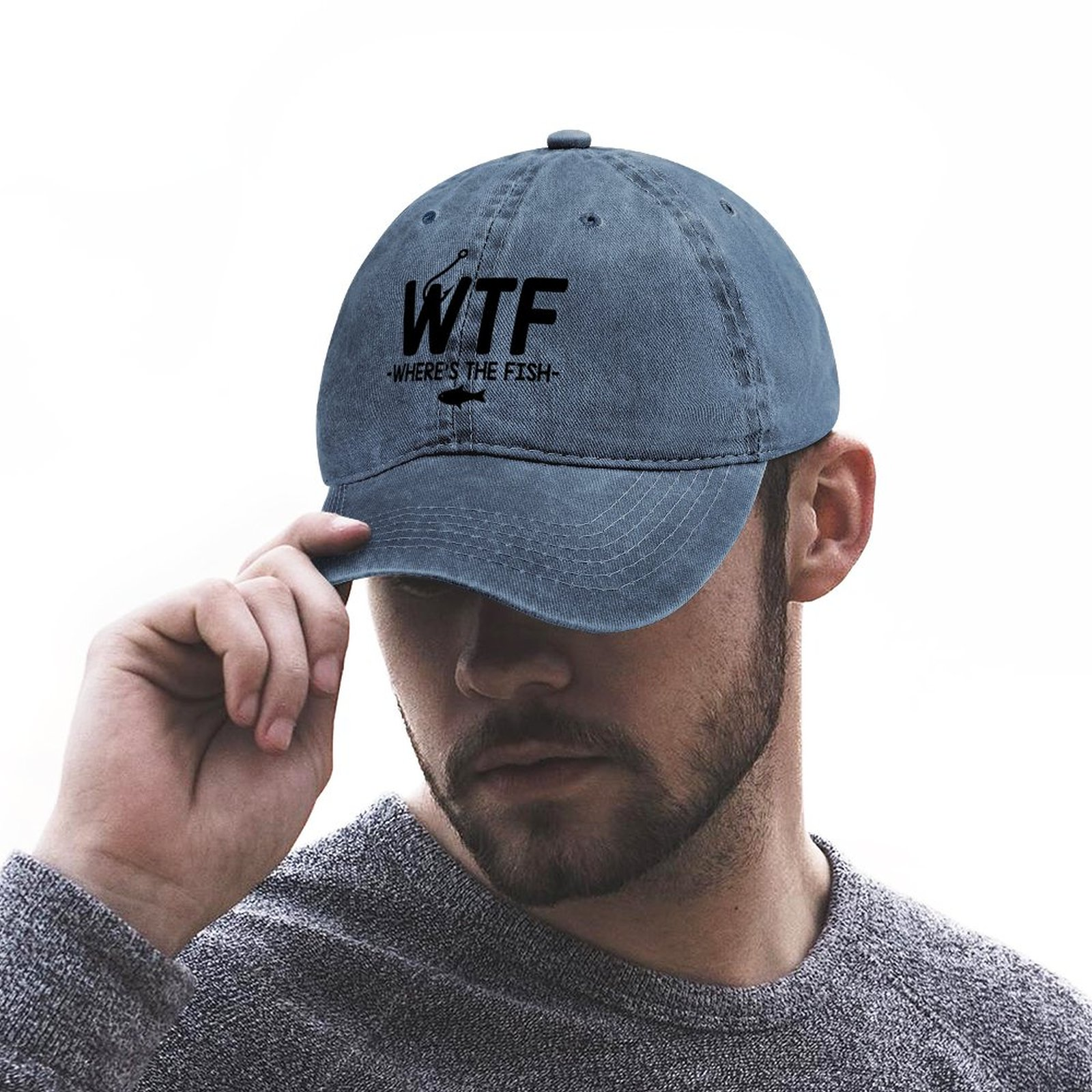 Men's /Women's WTF - Where's The Fish Graphic Printing Regular Fit Adjustable Denim Hat