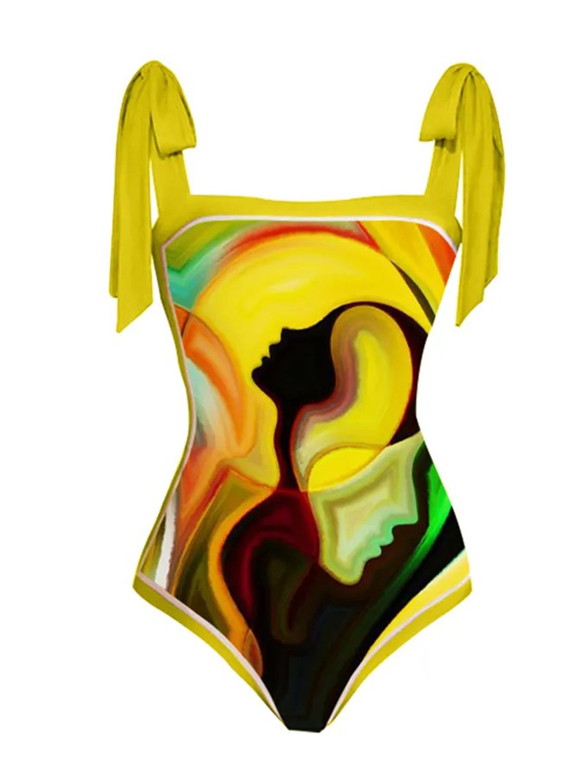Printing Square Neck Abstract Vacation One Piece With Cover Up