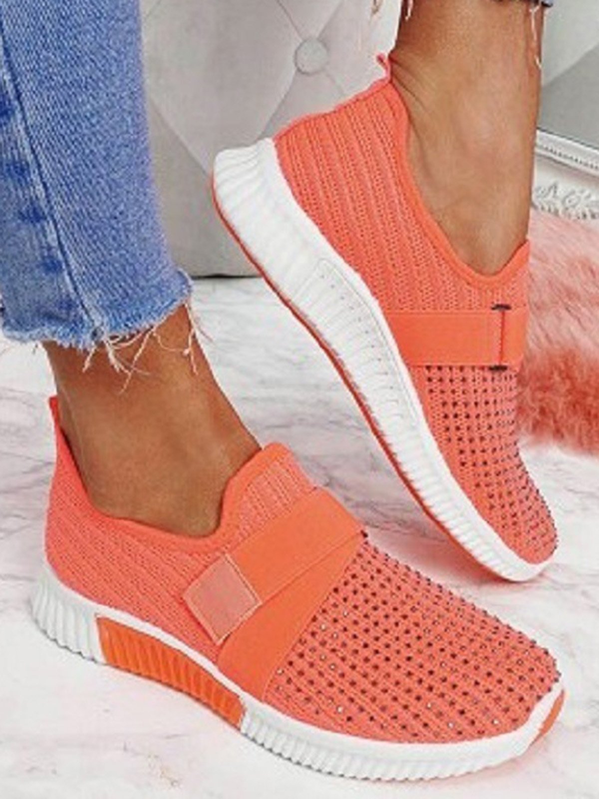 Rhinestone Flyknit Breathable Upper Sneakers
