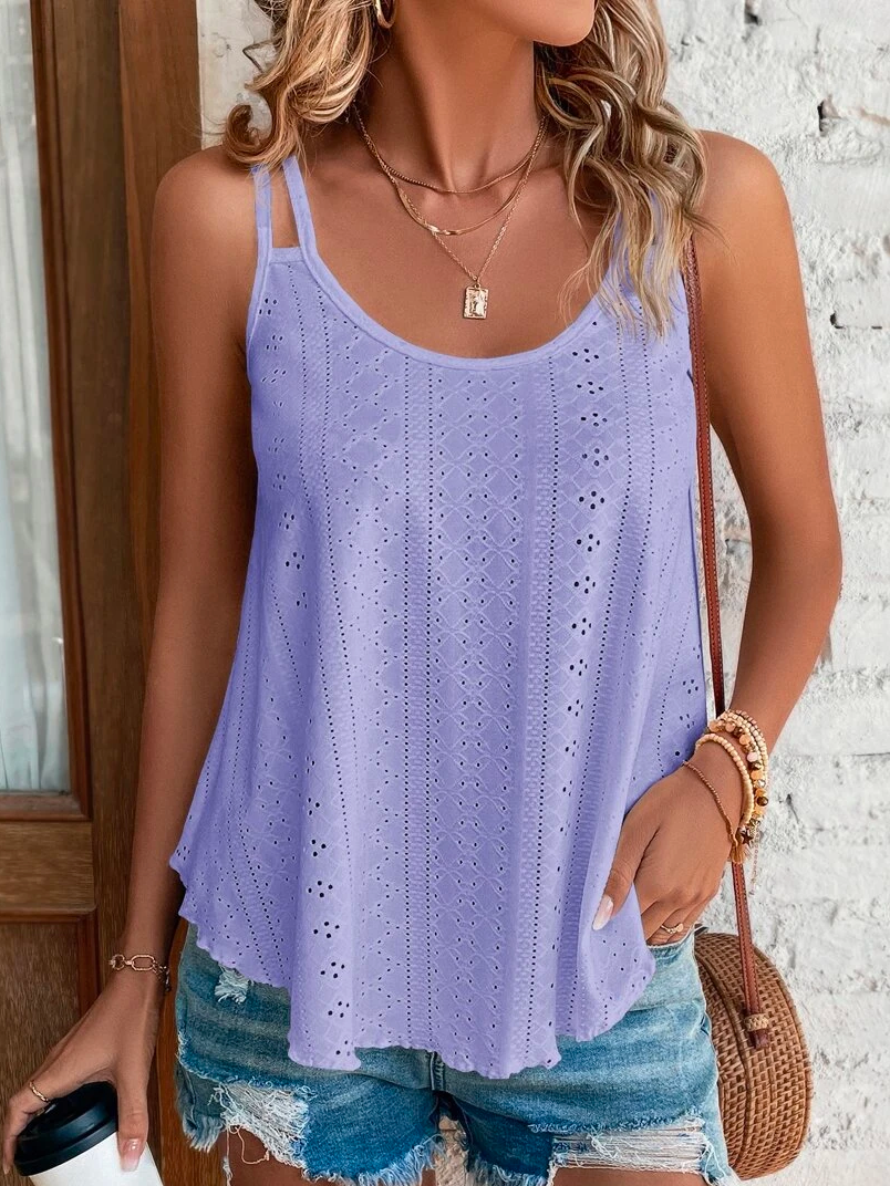 Plain Solid Eyelet Embroidery Cami  Casual Cami