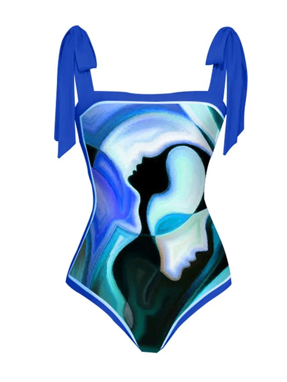Printing Square Neck Abstract Vacation One Piece With Cover Up