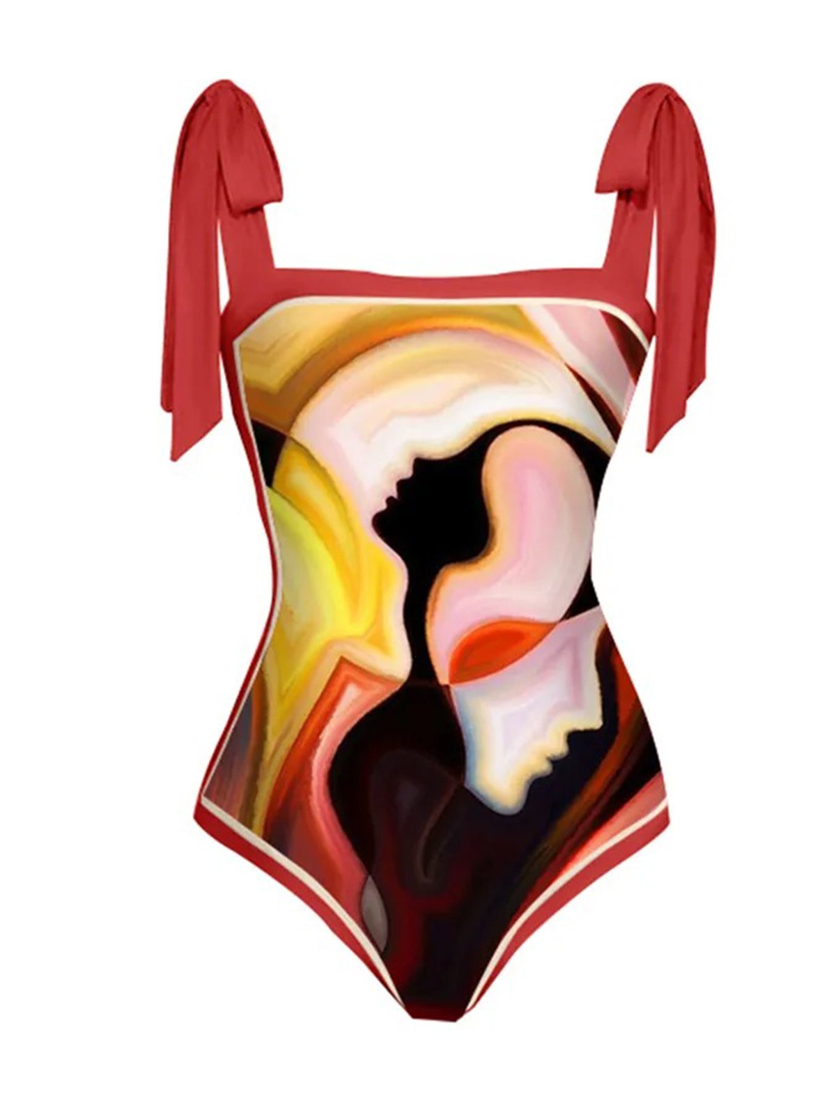 Printing Square Neck Abstract Vacation One Piece With Cover Up