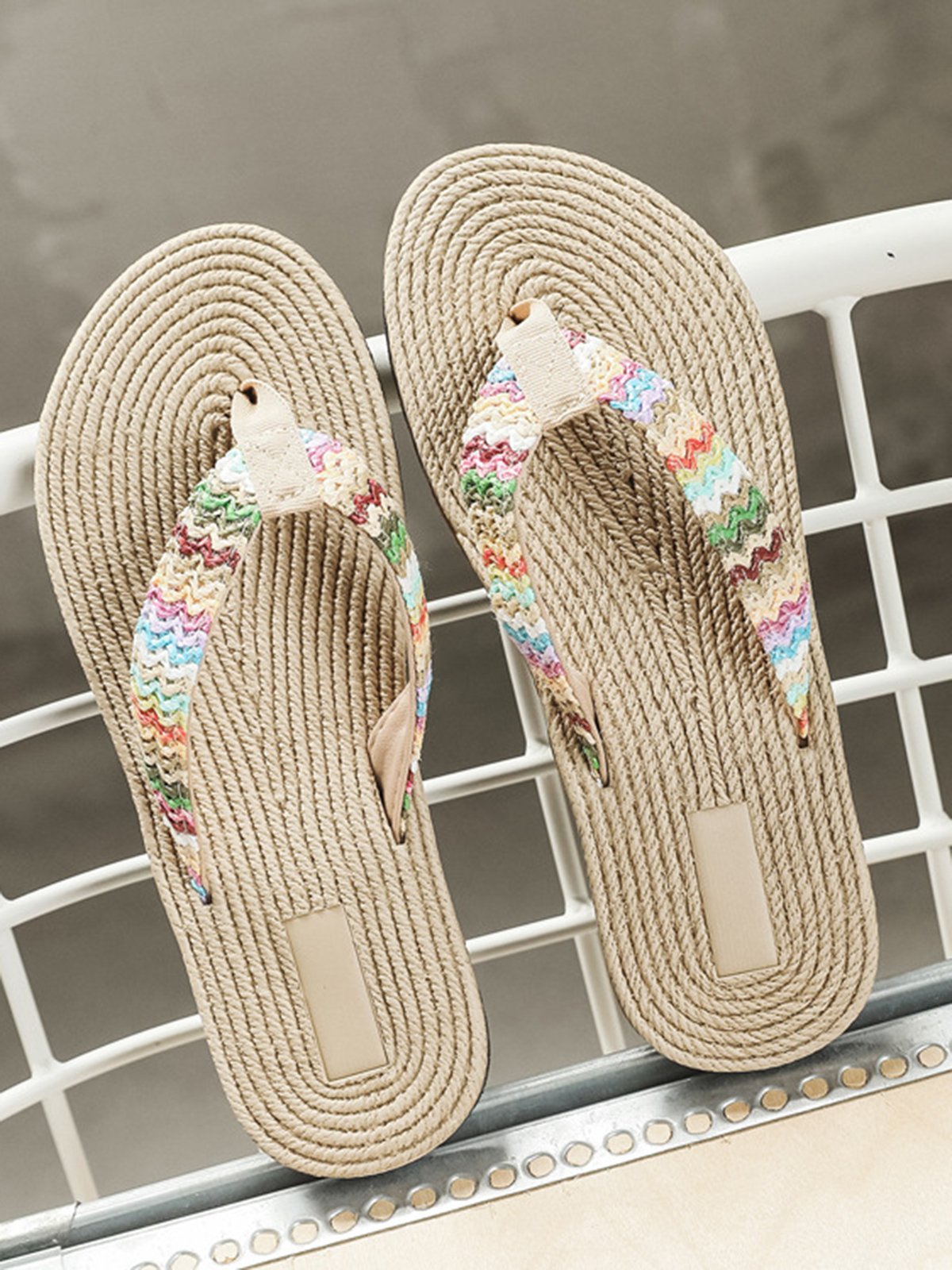 Women Multicolor Braided Beach Flip-Flops