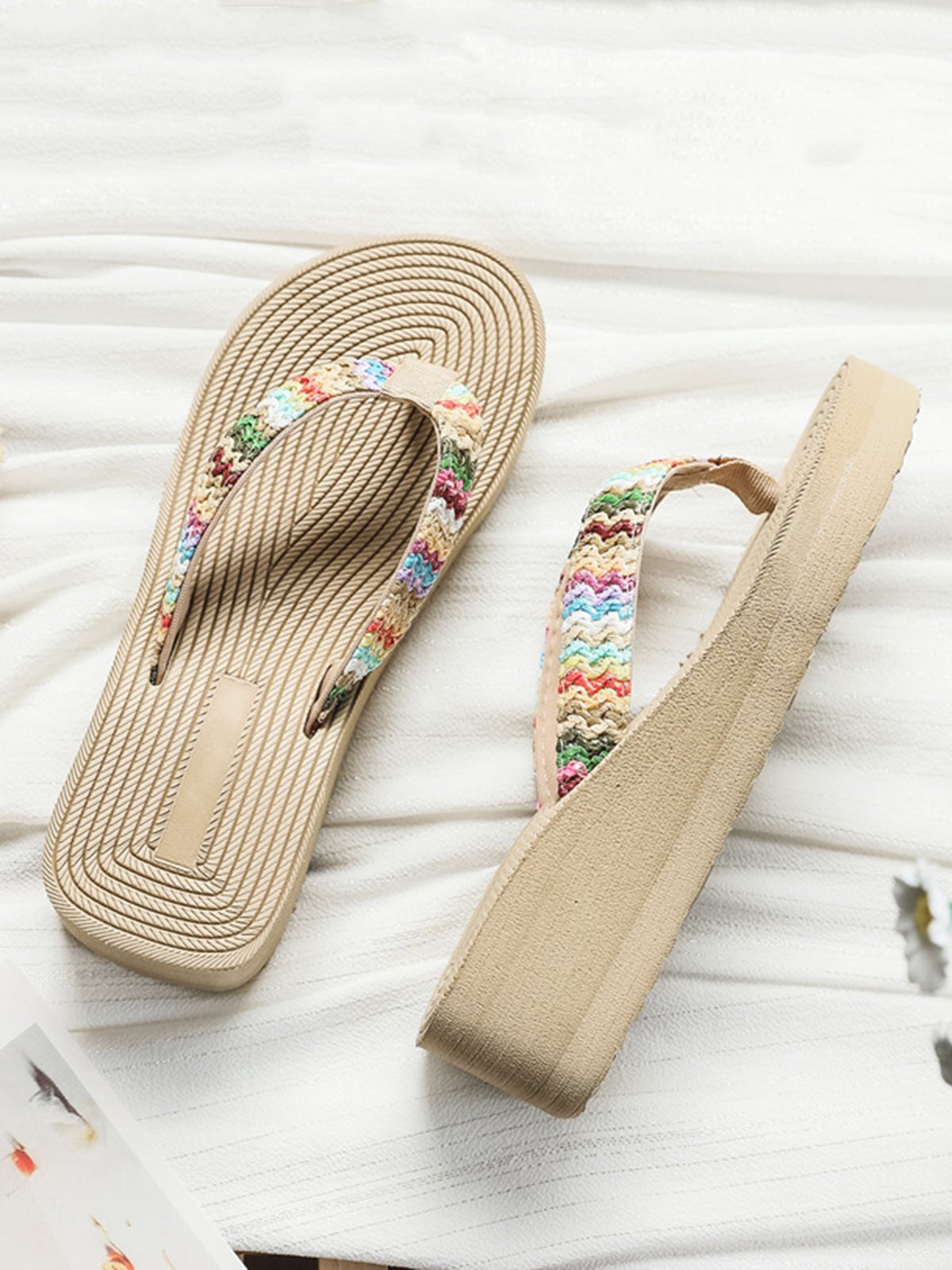 Women Multicolor Braided Beach Flip-Flops