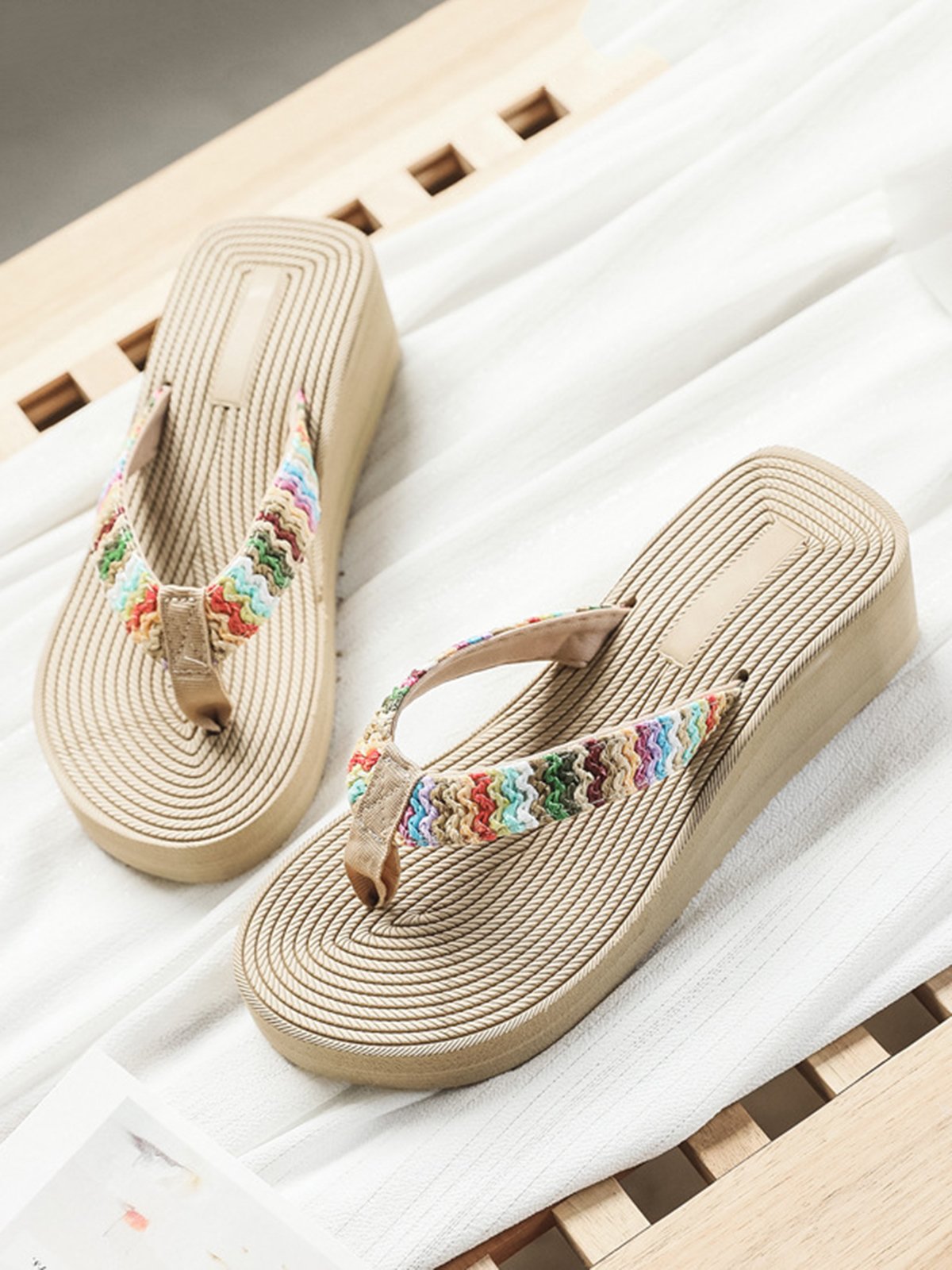 Women Multicolor Braided Beach Flip-Flops