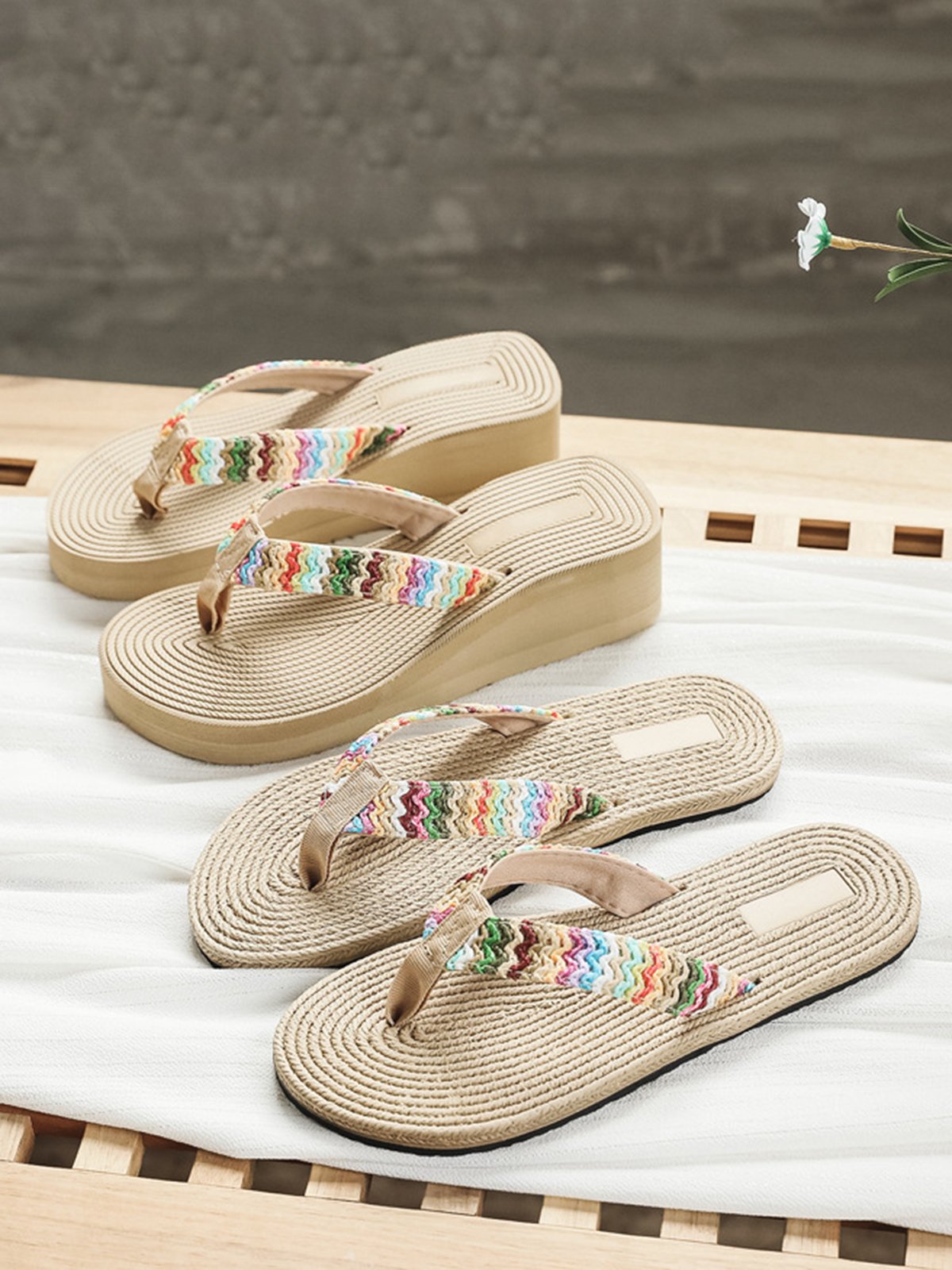 Women Multicolor Braided Beach Flip-Flops