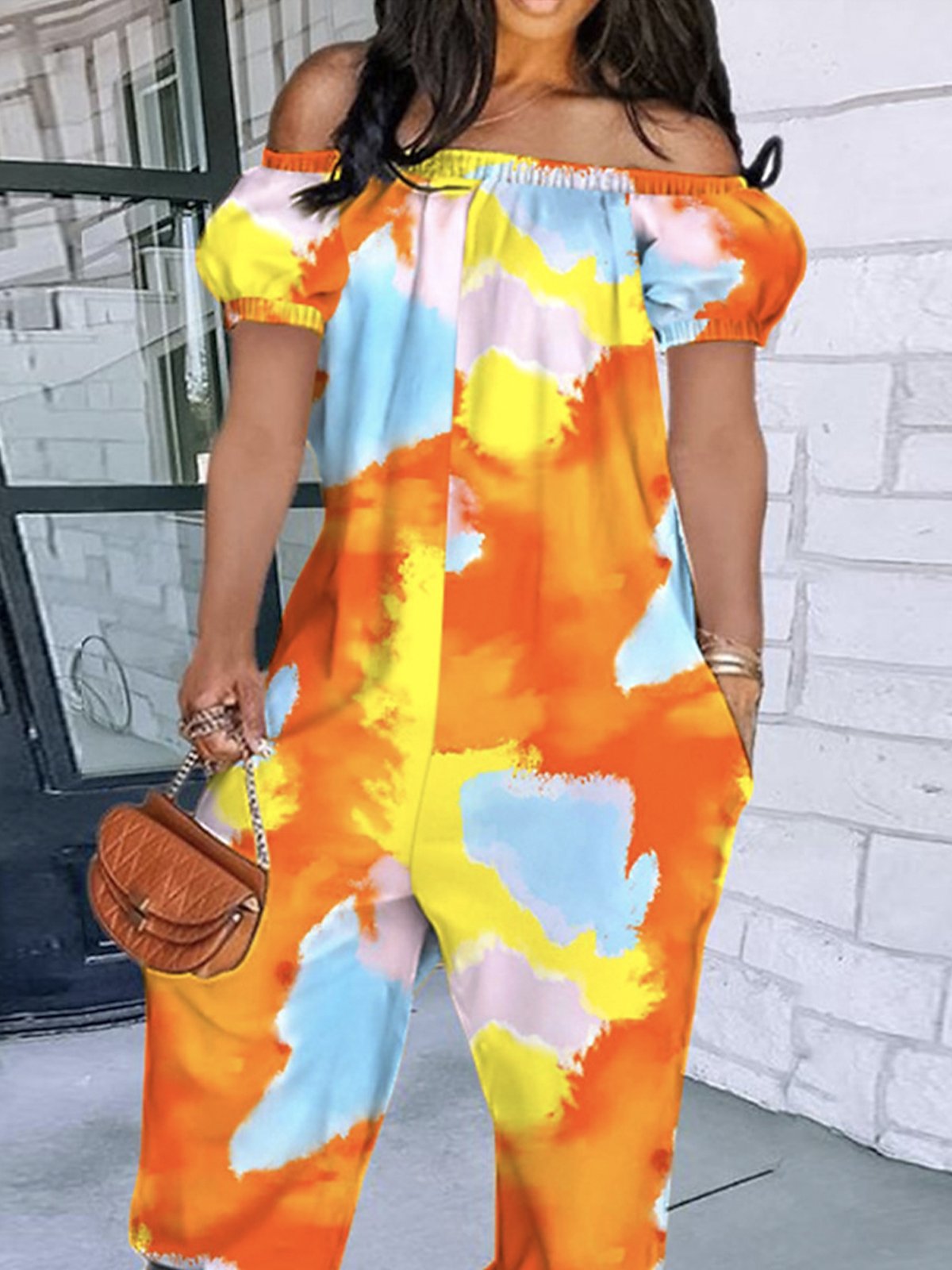 Gradient Pattern Casual Cold Shoulder Jumpsuit