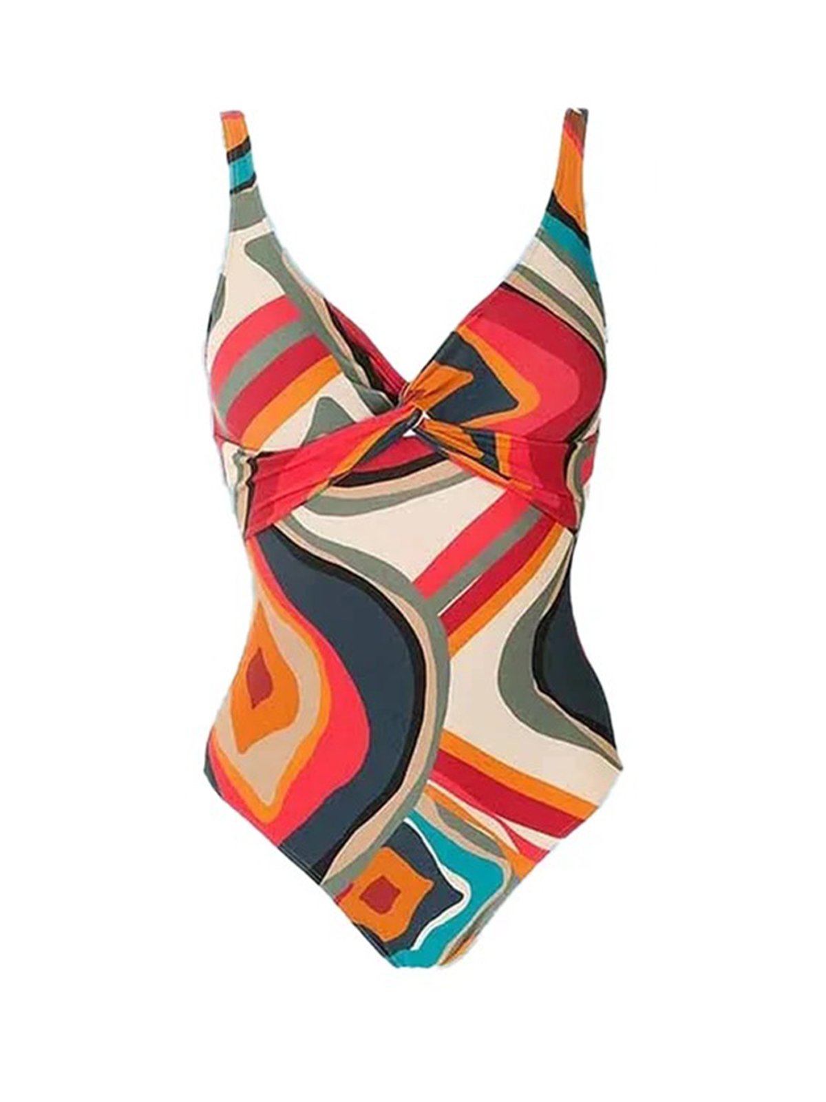 Casual Abstract Printing V Neck One Piece With Cover Up