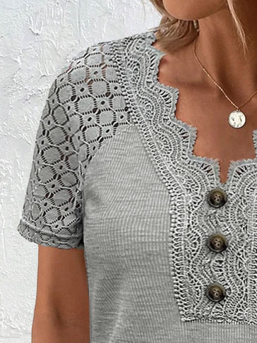 Plus Size Lace Elegant Loose T-Shirt