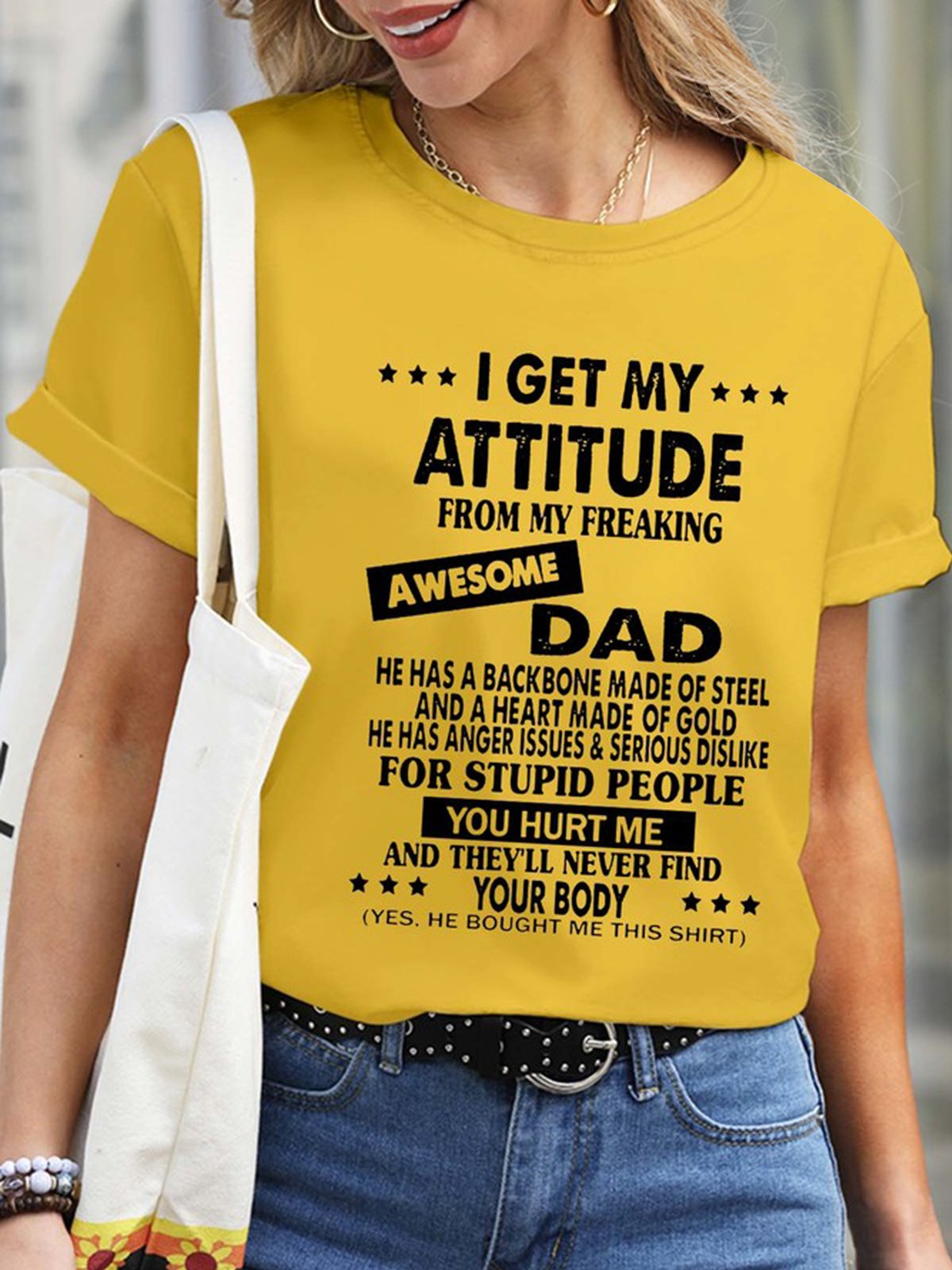 Women Attitude Dad Waterproof Oilproof And Stainproof Fabric Casual T-Shirt