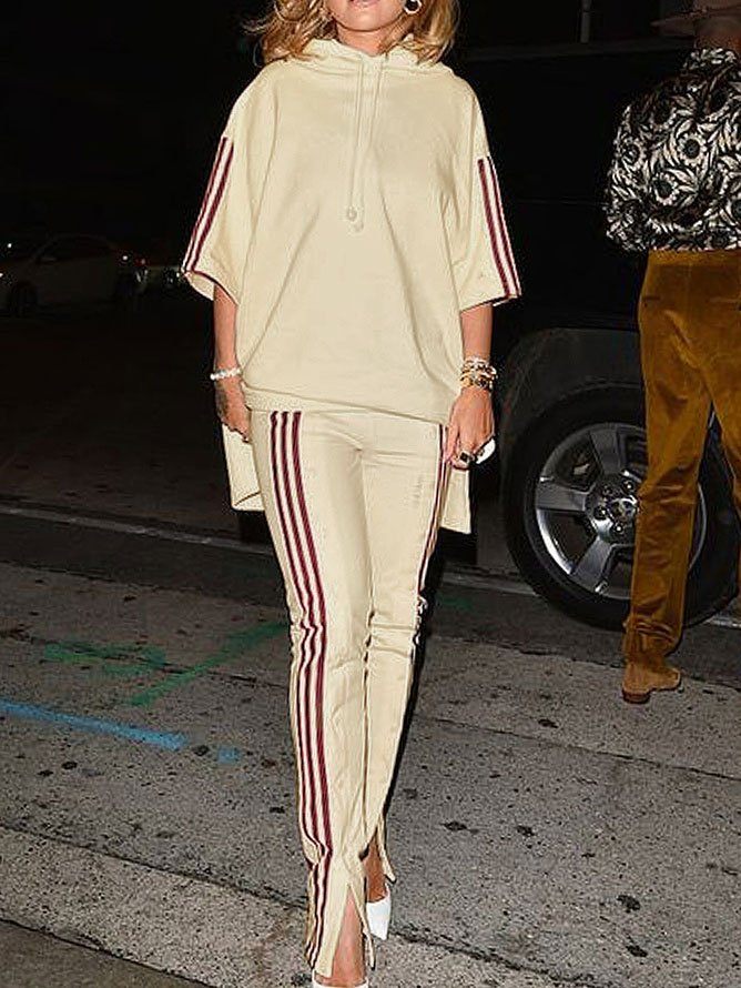 Loose Color Block V Neck Casual Hoodie pants not included