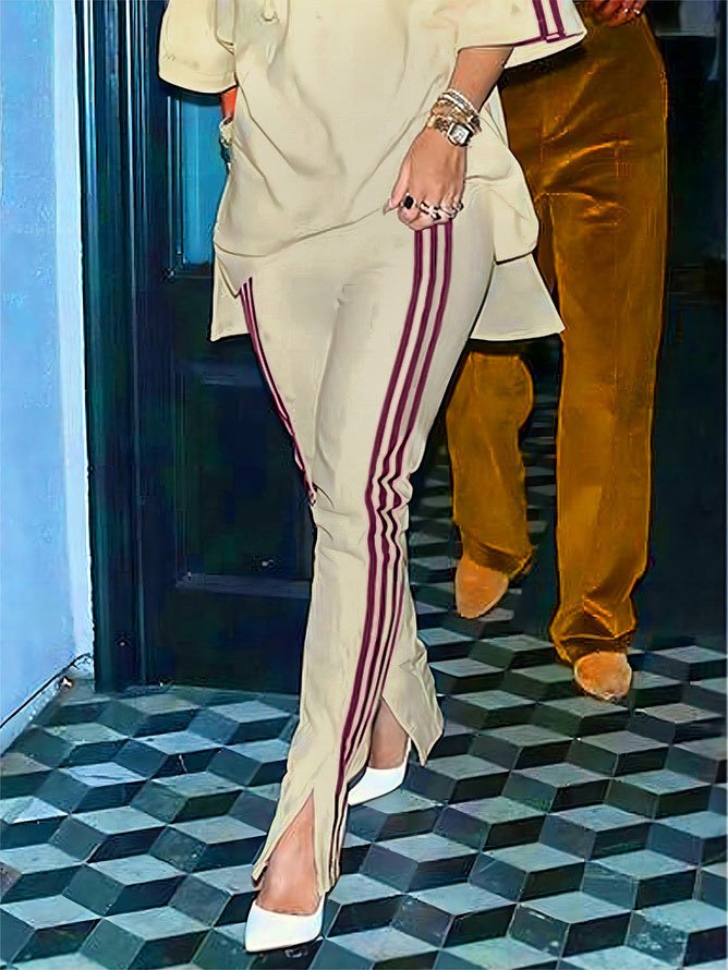 Loose Color Block V Neck Casual Hoodie pants not included