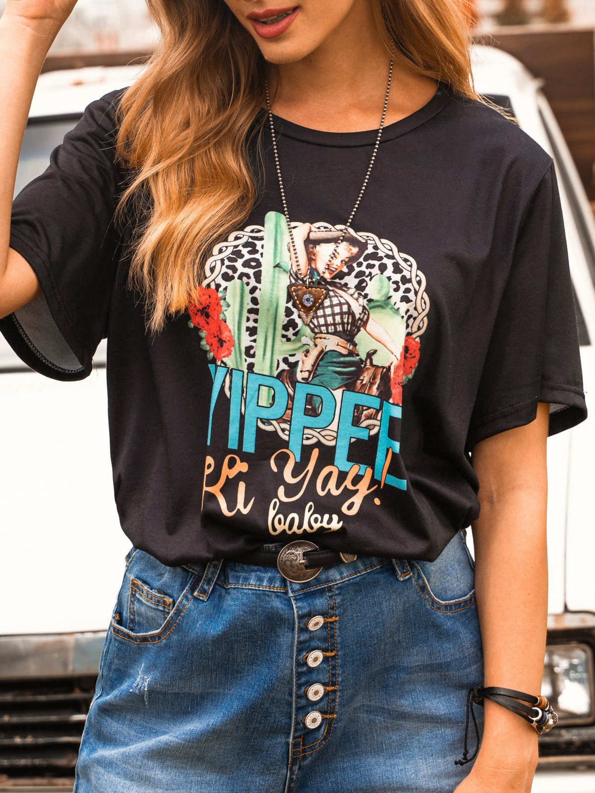 Black Jersey Vintage Short Sleeve Crew Neck T-shirt