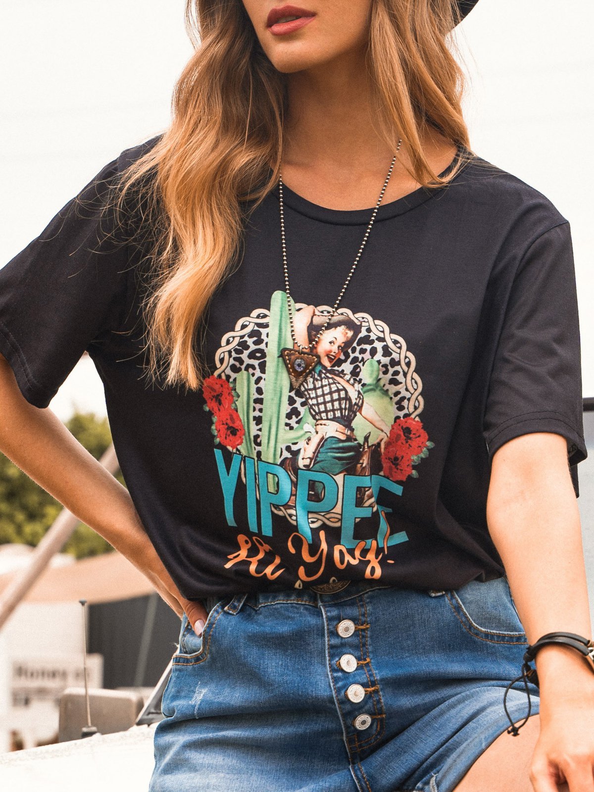 Black Jersey Vintage Short Sleeve Crew Neck T-shirt