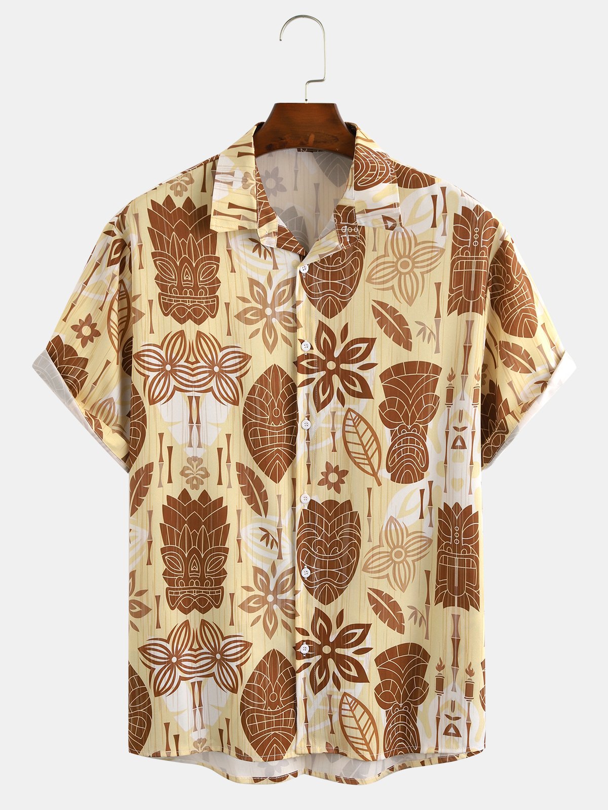 Mens Retro Aloha Hippie Print Lapel Loose Short Sleeve Funky Hawaiian Shirt