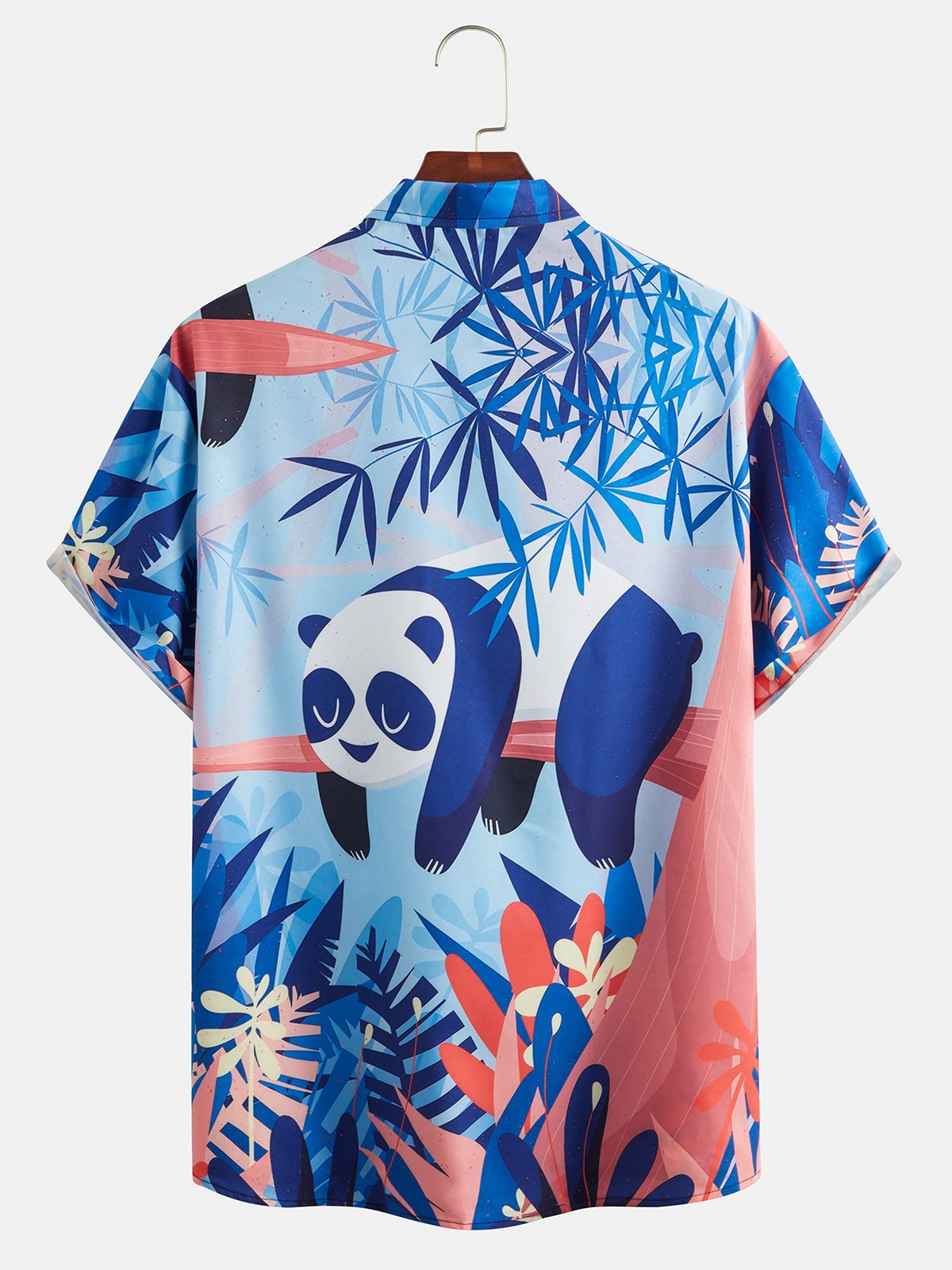 Mens Panda Print Casual Breathable Short Sleeve Shirt