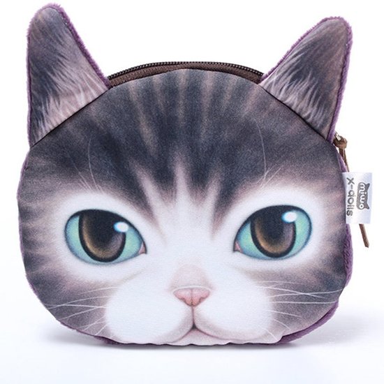 Mostata Women Lovely Cute 3D Cat Face Printed Coin Zipper Wallet Purse