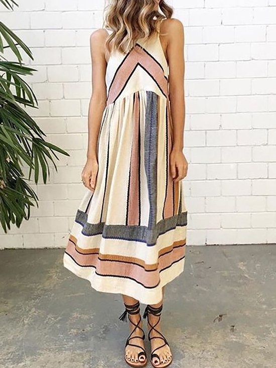 Stripes Casual Polyester Casual Dress
