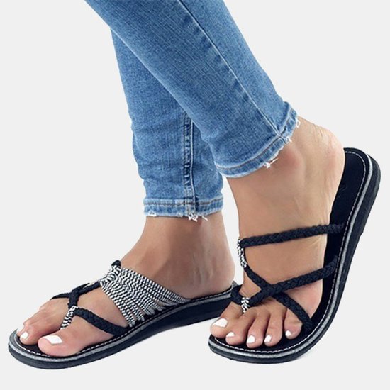 High Quality Knitted Fabric Flip Flops Cute Beach Slippers