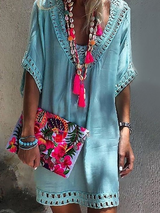 Mostata Dress Clothing V Neck Boho Half Sleeve Dress