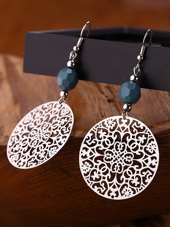 Tribal Jewelry Vintage Silver Big Round Earhook Retro Pendant Earrings