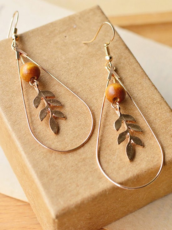 Womens Vintage Alloy Leaf Earrings