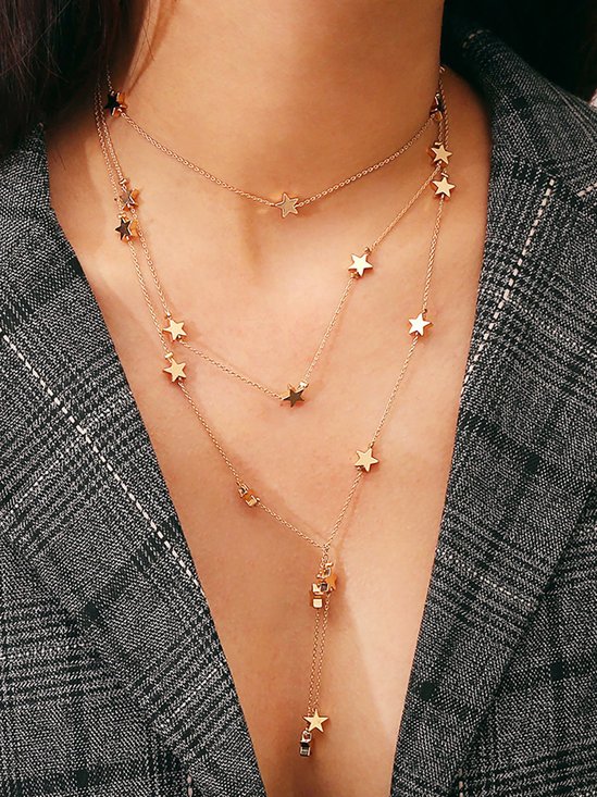Womens Copper Star Multi-Layer Necklaces