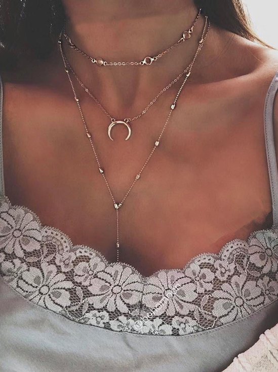 Mostata Womens Moon Pendant Multi-layer Handmade Necklaces