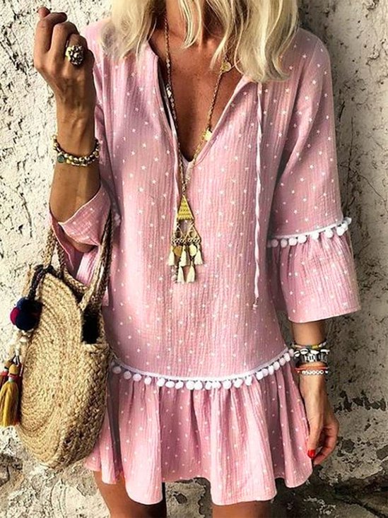 Mostata Lavender Paneled V Neck Basic Casual Dress