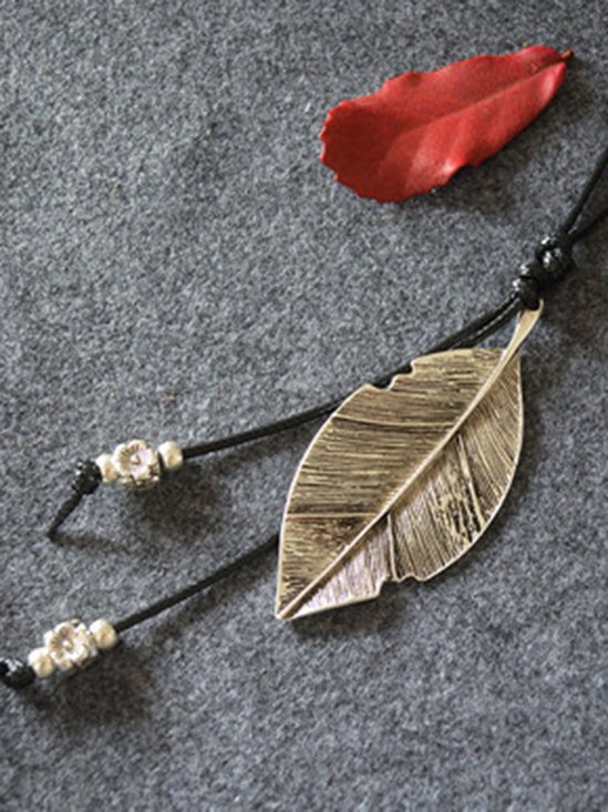 Vintage Leaf Metal Sweater Necklace