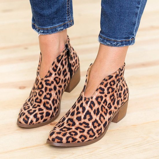 Women Deep V Sex Booties Casual Comfort Zipper Shoes