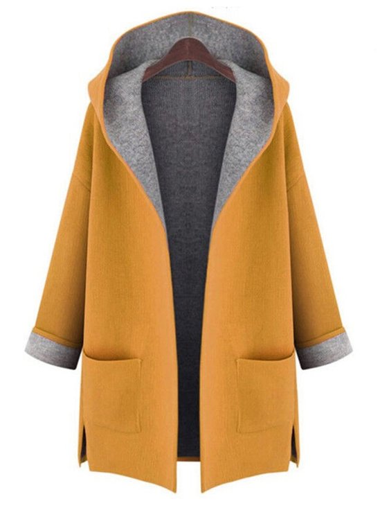 Casual Pockets Hoodie H-line 3/4 Sleeve Plain Coat