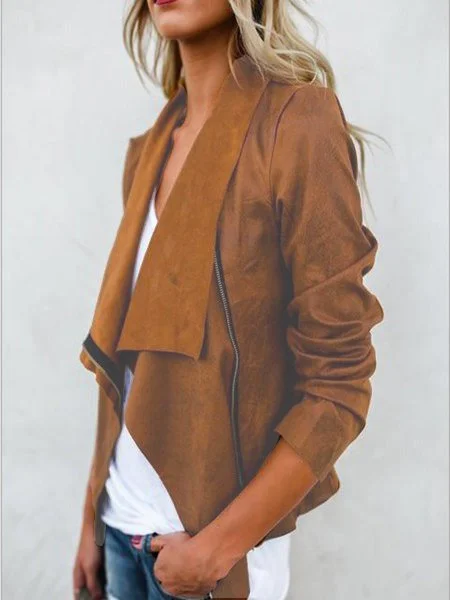Elegant Shawl Collar Zipper Long Sleeve Jacket