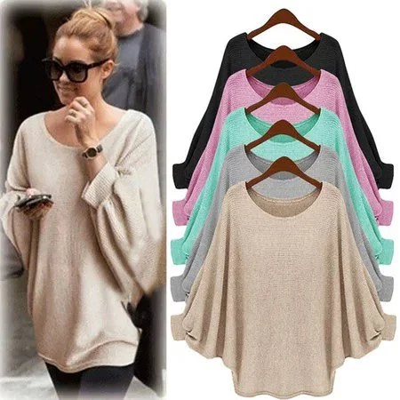 Batwing Casual Crew Neck Knitted Top
