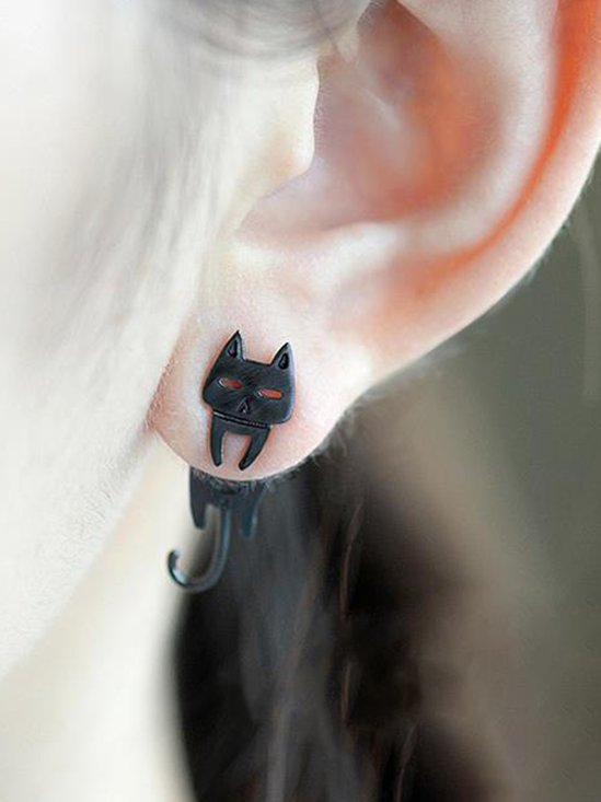 Cat And Fish Alloy Earrings