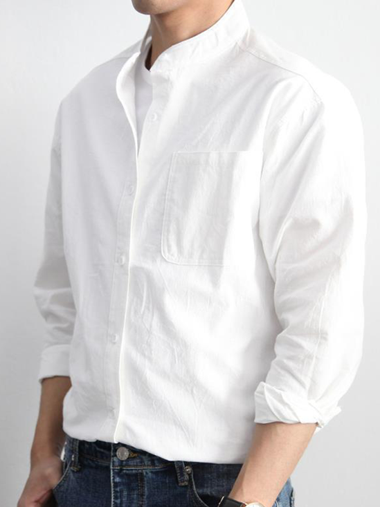 Cotton Linen Style American Casual Basic Versatile Linen Shirt