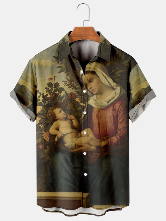 Mens Madonna Print Casual Breathable Short Sleeve Shirt