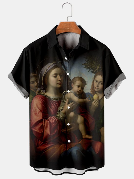 Mens Madonna Print Casual Breathable Short Sleeve Shirt