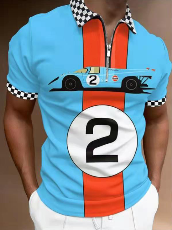 Casual Sports Series Racing And Geometric Lapel Short Sleeve Polo Top