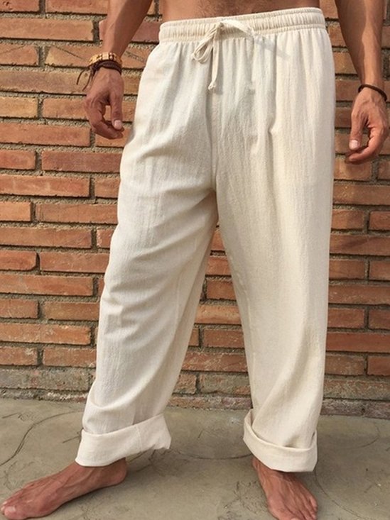 Men's Vintage Cotton Linen Elastic Waist Casual Trousers