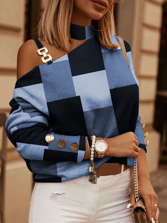 Urban Geometric Crew Neck Loose Blouse
