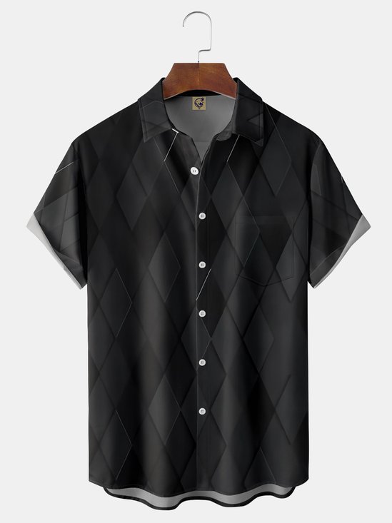 Ombre Geometric Chest Pocket Short Sleeve Casual Shirt