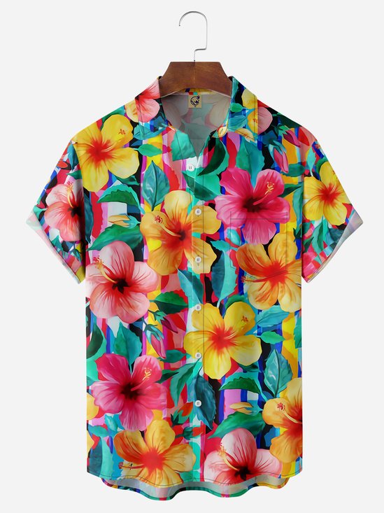 Floral Chest Pocket Short Sleeve Hawaiian Shirt