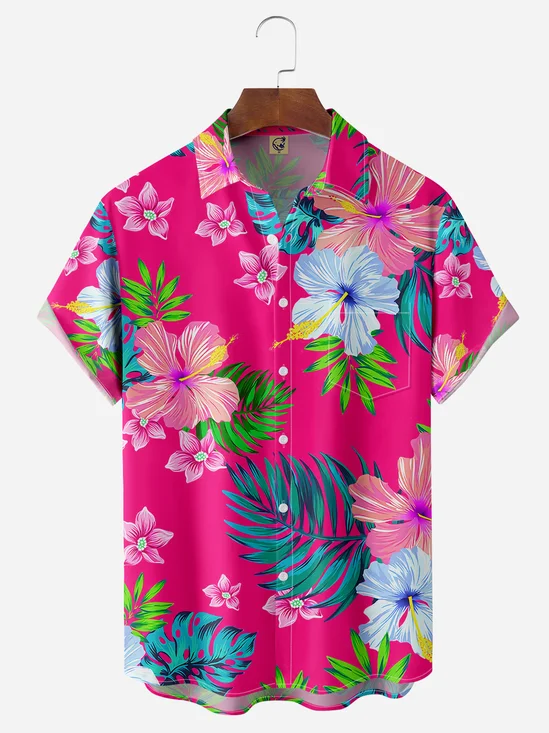 Floral Chest Pocket Short Sleeve Hawaiian Shirt