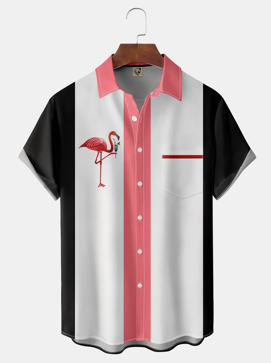 Flamingo Chest Pocket Short Sleeve Bowling Shirt