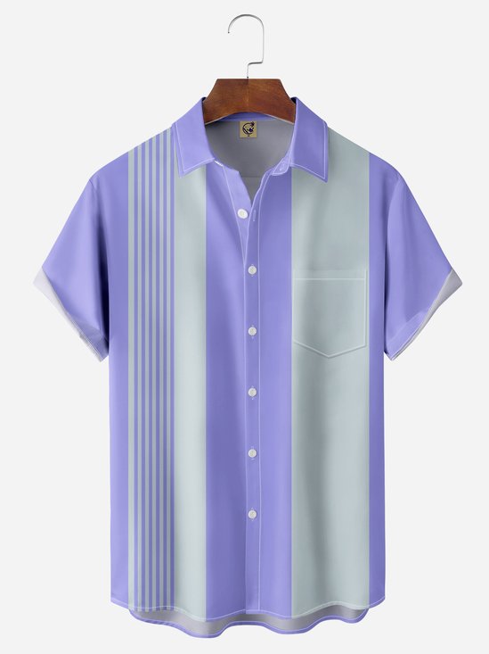 Geometric Stripe Chest Pocket Short Sleeve Casual Shirt