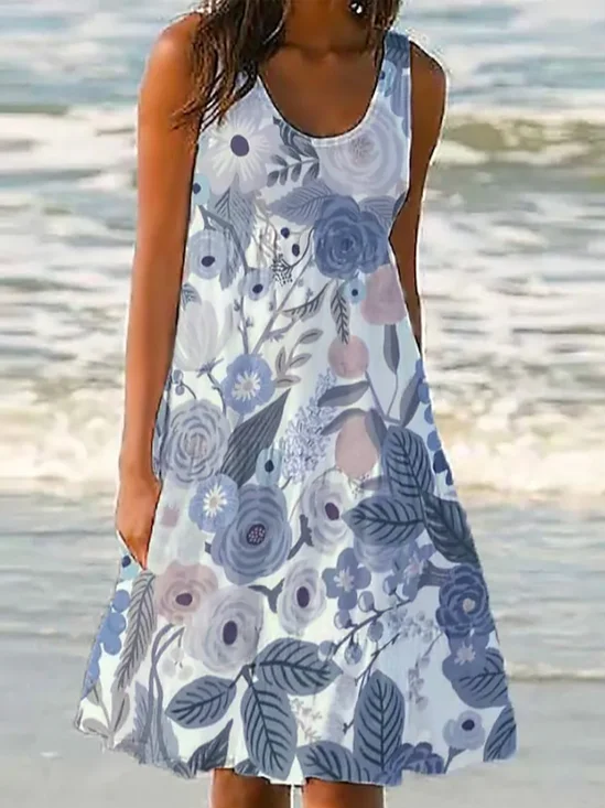 Crew Neck Floral Loose Boho Dress