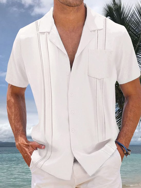 Cotton Chest Pocket Short Sleeve Guayabera Shirt