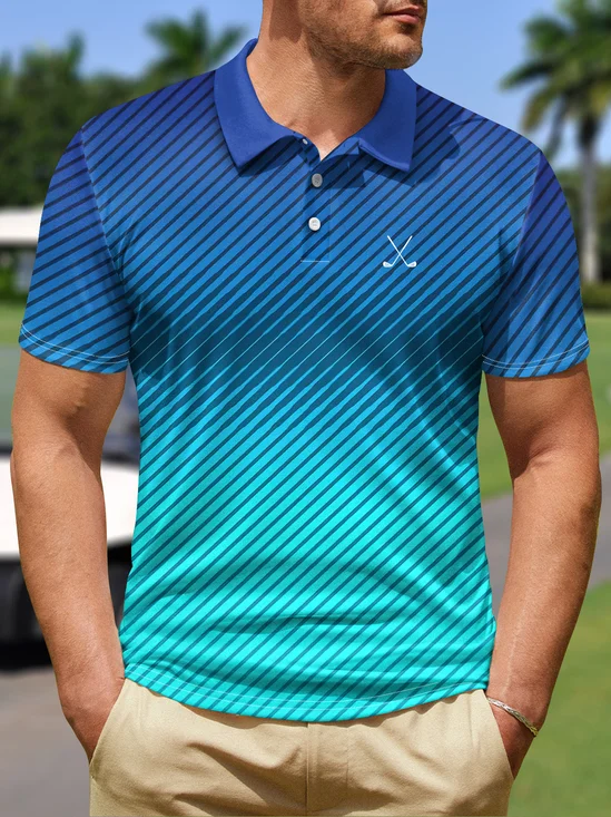 Ombre Abstract Geometric Button Short Sleeve Golf Polo Shirt